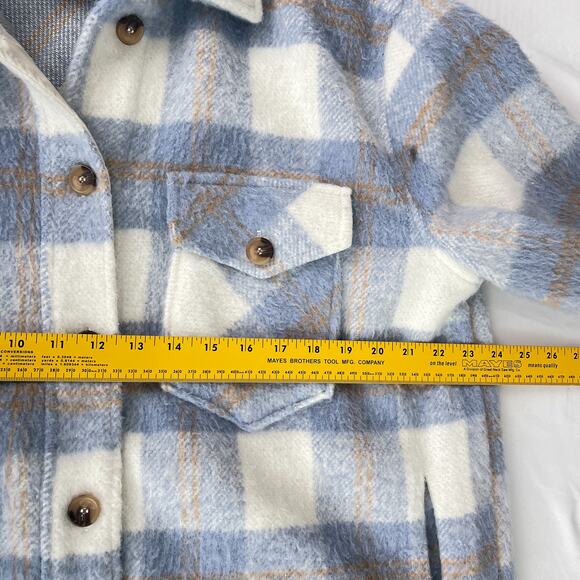 RDI Brushed Plaid Flannel Brushed Oversized Shacket Jacket Blue Women's Size L - Picture 10 of 12